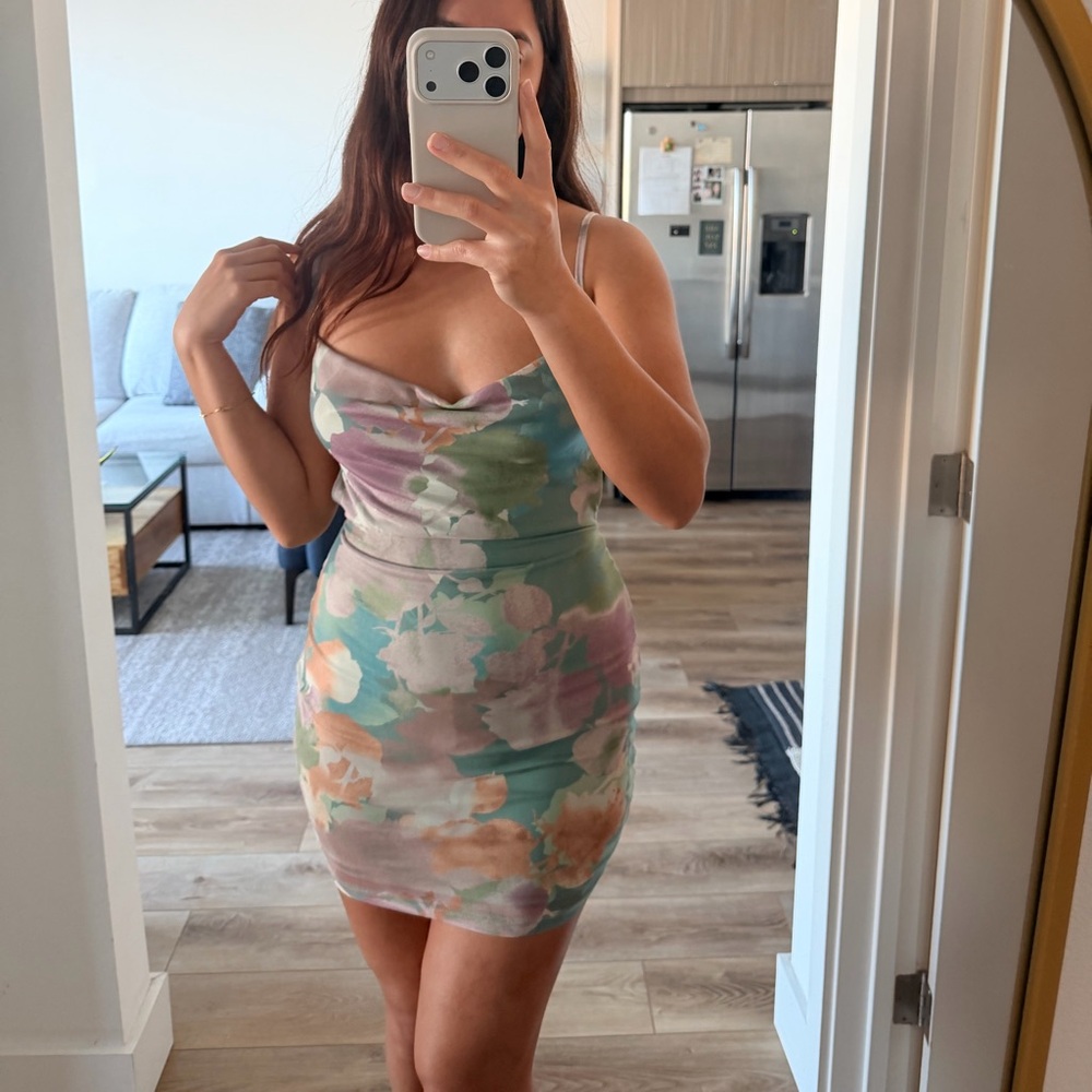 Lovely Day Pastel Floral Mini Dress in Mint, Pink & Peach
